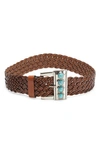 Etro Braided Leather Belt With Studs In Brown