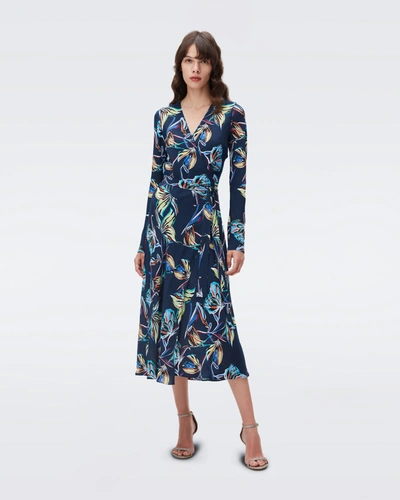 Diane Von Furstenberg Tilly Printed Silk-blend Midi Wrap Dress In Blue