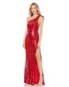 Mac Duggal Sequined One-shoulder Gown In Red