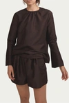 WORN Blanche Silk Dupion Shorts in Coffee