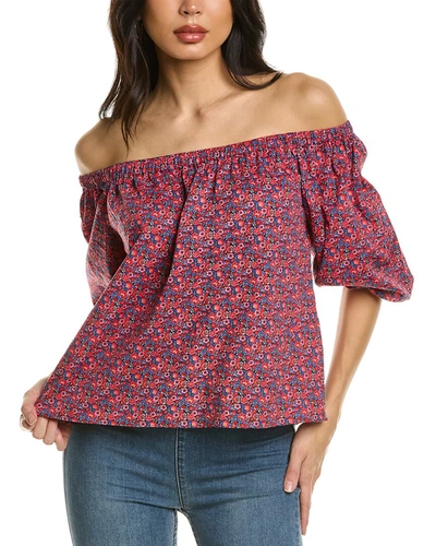 Ba&sh Fustave Off-the-shoulder Floral-print Cotton-poplin Shirt In Red