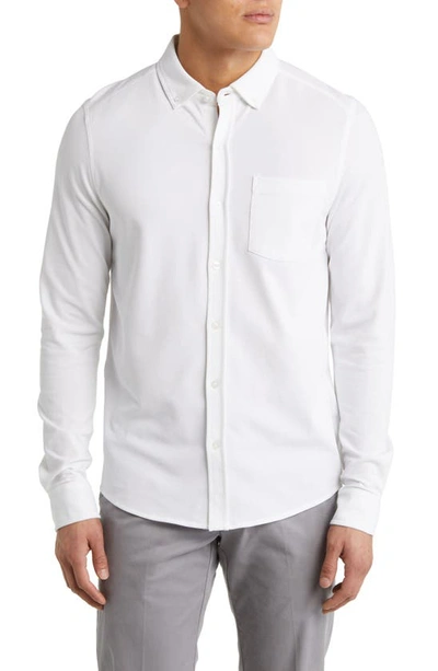 Cutter & Buck Reach Button-down Piqué Knit Shirt In White