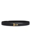Tom Ford Reversible T-logo Leather Belt In Black