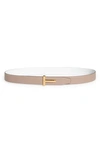 Tom Ford Crocodile-embossed Shiny Leather Belt In Silk Taupe White