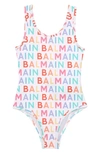 BALMAIN KIDS' ALLOVER LOGO ONE-PIECE SWIMSUIT