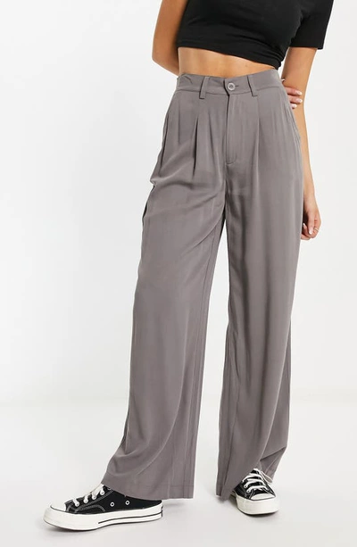 Asos Design Jersey Suit Wide Leg Pant In Gray Pinstripe-grey