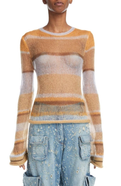 Acne Studios Karis Stripe Open Stitch Crewneck Mohair & Wool Blend Sweater In Multi-colored