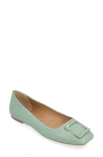 Journee Collection Zimia Square Buckle Flat In Sage
