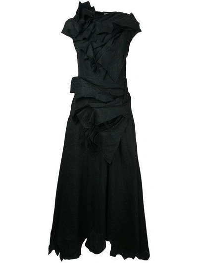 Aganovich Draped Flared Midi Dress In Black