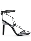 Attico Adele Sandals In Satin Fabric With Applied Strass In Black