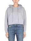 Stella Mccartney Stella 2001 Print Jersey Crop Hoodie In Grey