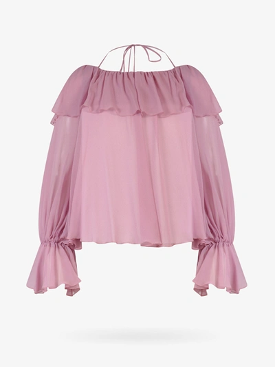 Blumarine Silk Chiffon Off-the-shoulder Top In Mauve Orchid