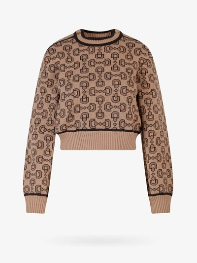 Gucci Horsebit Cashmere Jacquard Sweater In Beige