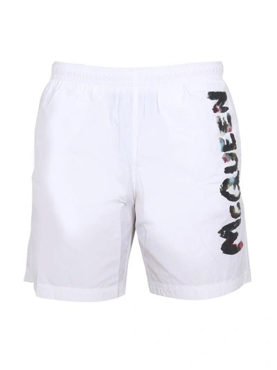 Alexander Mcqueen Logo-print Swim Shorts In White