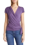 Loveappella Faux Wrap Top In Violet