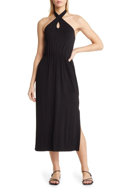 Loveappella Twist Halter Neck Midi Dress In Black