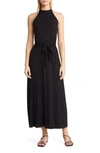 Loveappella Tie Waist Halter Maxi Dress In Black