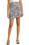 Loveappella Spot Print Ruched Knit Miniskirt In Ivory/ Black