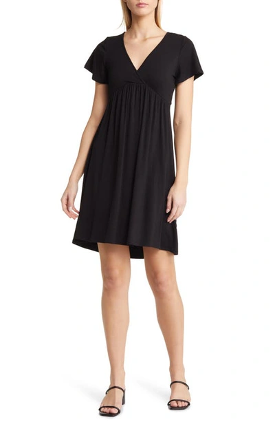 Loveappella Tie Back Surplice V-neck Knit Minidress In Black