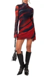 Edikted Sparks Fly Mock Neck Long Sleeve Mesh Minidress In Mix