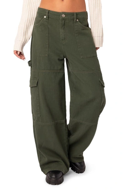 Edikted Ember Denim Cargo Pants In Olive