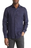 Reiss Ruban Linen Button-up Shirt In Navy