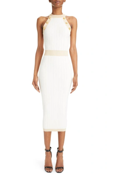Balmain Sleeveless Viscose Lurex Knit Midi Dress In White | ModeSens