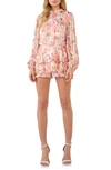 Endless Rose Long Sleeve Floral Romper In Blush