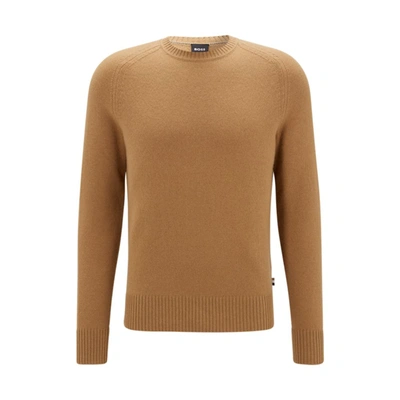 Hugo Boss Crew-neck Sweater In Responsible Cashmere In Brown