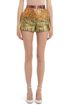 Valentino Golden Wings Multicolour Brocade Shorts Woman Multicoloured 46 In Orange/ Green Multi