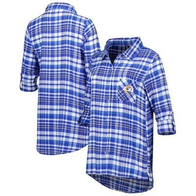Concepts Sport Royal Los Angeles Rams Mainstay Plaid Full-button Long Sleeve Nightshirt