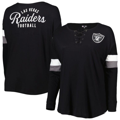 New Era Black Las Vegas Raiders Plus Size Athletic Varsity Lace-up V-neck Long Sleeve T-shirt