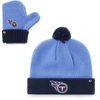 47 INFANT '47 LIGHT BLUE/NAVY TENNESSEE TITANS BAM BAM CUFFED KNIT HAT WITH POM AND MITTENS SET
