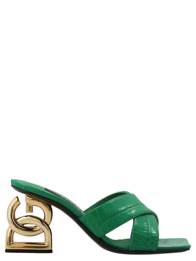 Dolce & Gabbana Crocodile-embossed Mules In Green