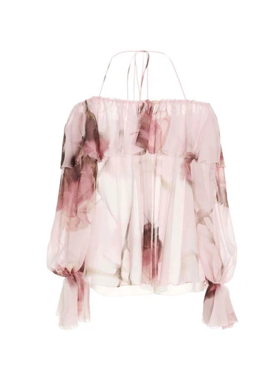 Blumarine Ruffled-trim Floral-print Blouse In Pink