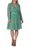 S And P Long Sleeve Wrap A-line Dress In Sage Green Floral