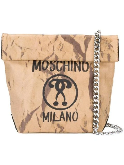 Moschino Question Mark Print Shoulder Bag In Beige