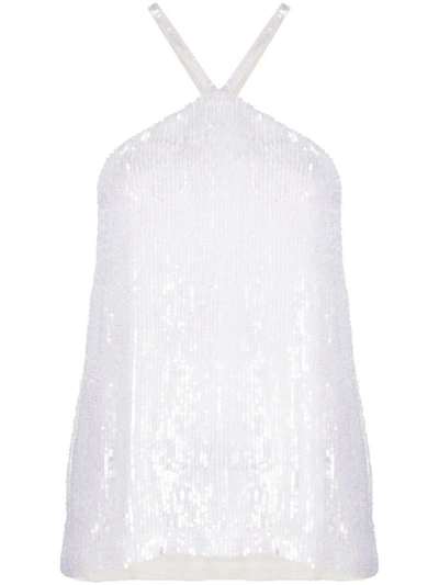 P.a.r.o.s.h Sequin Halterneck Top In White