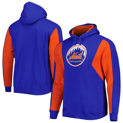 Mitchell & Ness Men's  Royal And Orange New York Mets Colorblocked Fleece Pullover Hoodie In Royal,orange