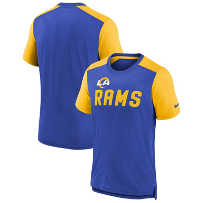 Nike Kids' Big Boys  Heathered Royal, Heathered Gold Los Angeles Rams Colorblock Team Name T-shirt In Heathered Royal,heathered Gold