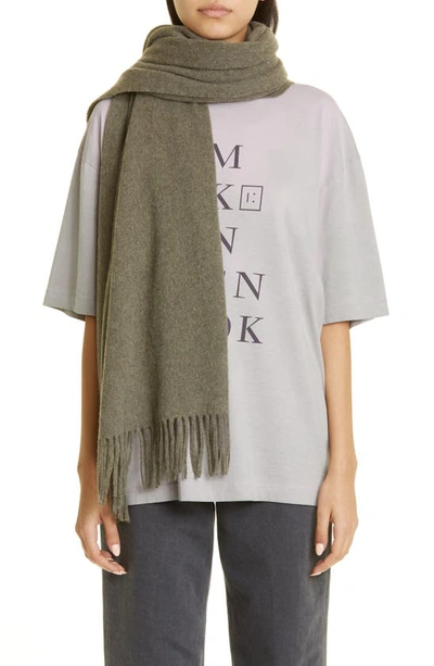 Acne Studios Canada New Fringed Wool Scarf In Light Olive Melange