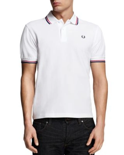 Fred Perry Tipped Logo Regular Fit Polo Shirt In White/red/navy