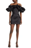 House Of Cb Puff Off The Shoulder Minidress In Black