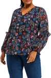 ESTELLE CANNES PAISLEY RUFFLE BLOUSE