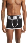 Dolce & Gabbana Two-way Stretch Jersey Boxers With Dg Logo In Nero