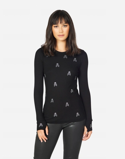 Lauren Moshi Mckinely Mini Crystal Cross Bone Skulls In Black