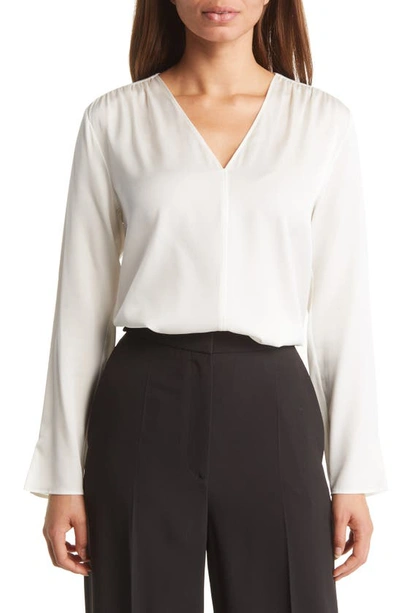 Hugo Boss Iore Stretch Silk Blouse In Soft Cream