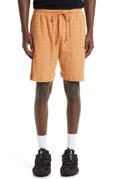 Acne Studios Face Patch Stripe Cotton Shorts In Dct Orange Multi