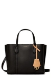 Tory Burch Perry Small Triple Compartment Leather Tote In Black