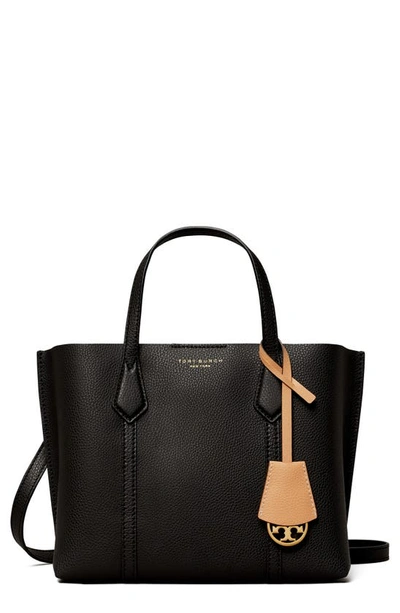 Tory Burch Perry Small Triple Compartment Leather Tote In Black